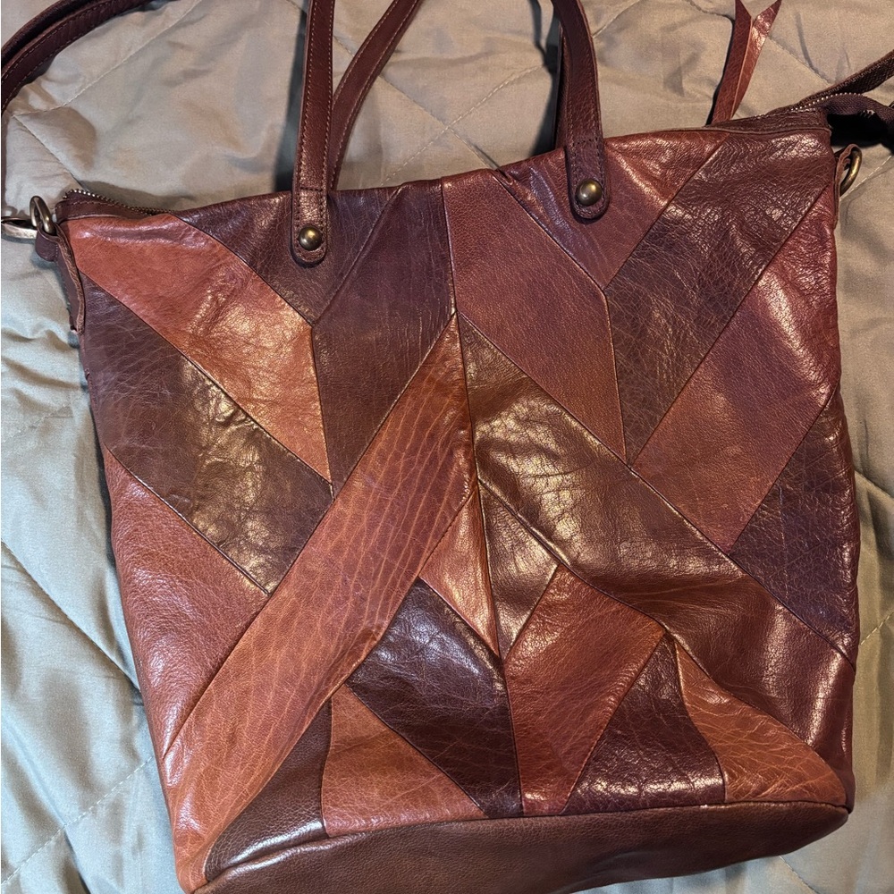 Patchwork Leather Lucky Brand Tote Bag - Brown